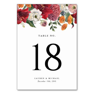 Numeração De Mesa Casamento Botânico de Amaryllis e Chrysanthemum
