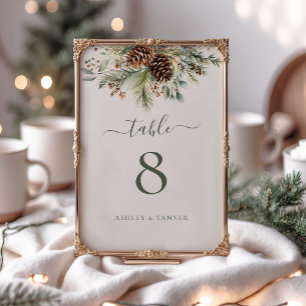 Numeração De Mesa Casamento Botânico de Verde de Pinheiro de Inverno