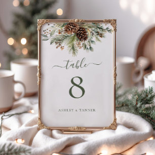 Numeração De Mesa Casamento Botânico de Verde de Pinheiro de Inverno