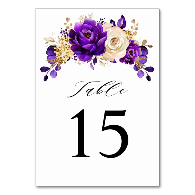 Numeração De Mesa Casamento Botânico Dourado Violeta Roxo Real (Frente)