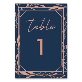 Numeração De Mesa Casamento Botânico Elegante Azul Marinho e Dourado