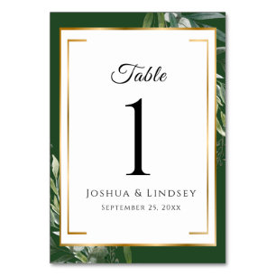 Numeração De Mesa Casamento Botânico Elegante em Dourado e Verde