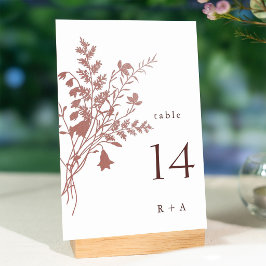 Numeração De Mesa Casamento Botânico Elegante em Rosa Poeirento