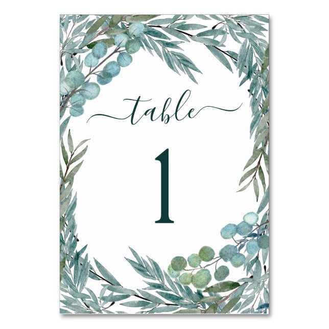Numeração De Mesa Casamento Botânico Eucalyptus Greenery Watercolor (Verso)