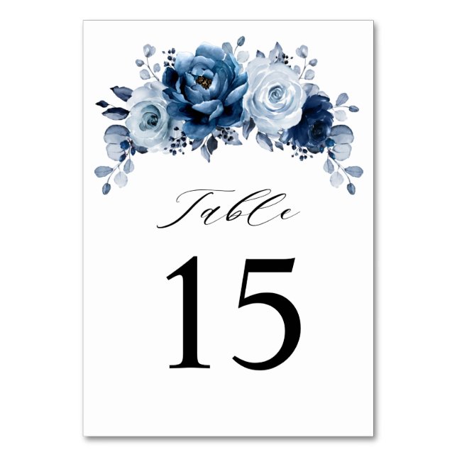 Numeração De Mesa Casamento Botânico Floral de Marinho Azul Dusty (Frente)