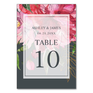 Numeração De Mesa Casamento Botânico Floral de Peônia Rosa Rubi