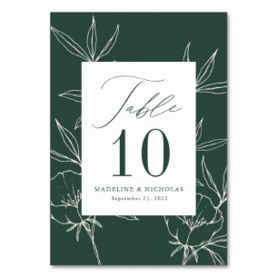 Numeração De Mesa Casamento Botânico Floral Moderno Verde Escuro e C