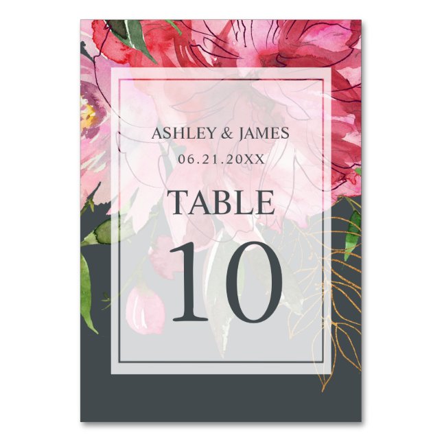 Numeração De Mesa Casamento Botânico Floral Pink Peony (Frente)