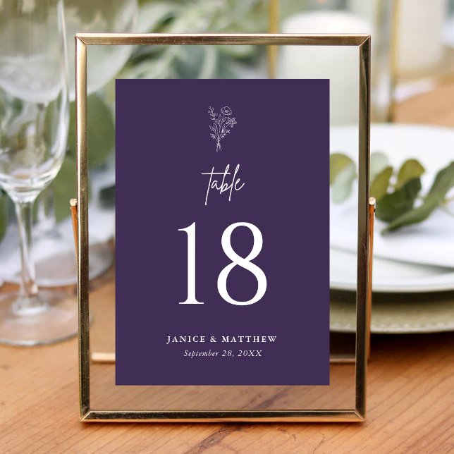 Numeração De Mesa Casamento Botânico Minimalista Boho Roxo (Purple boho botanical table number adds romantic charm while guiding guests with ease.)
