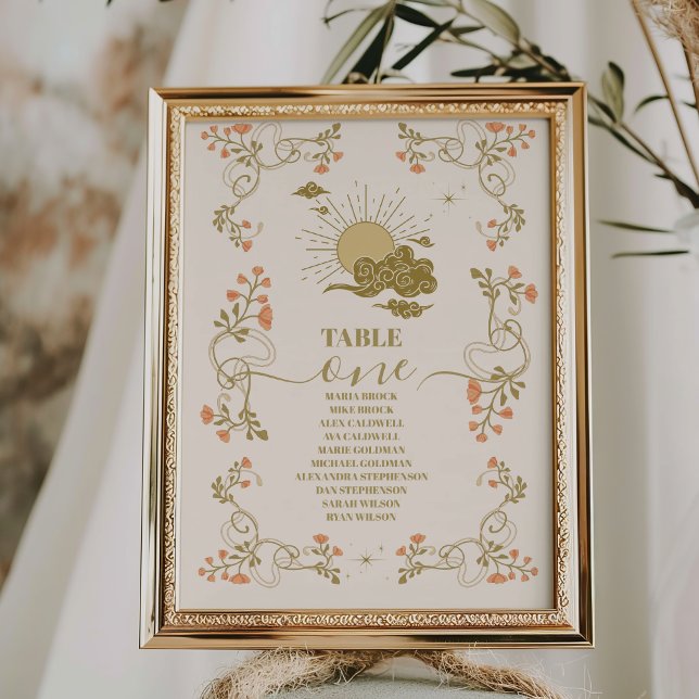 Numeração De Mesa Casamento Botânico Místico em Ouro Vintage (Criador carregado)