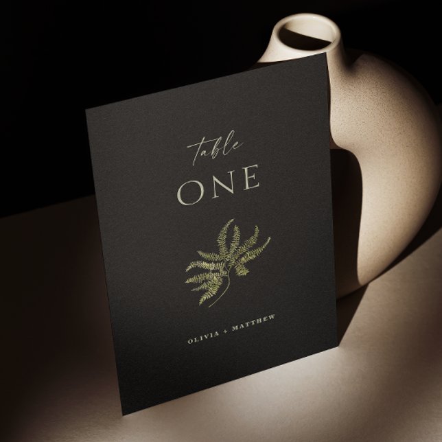 Numeração De Mesa Casamento Botânico Negro | Fern Greenery minimalis (Criador carregado)