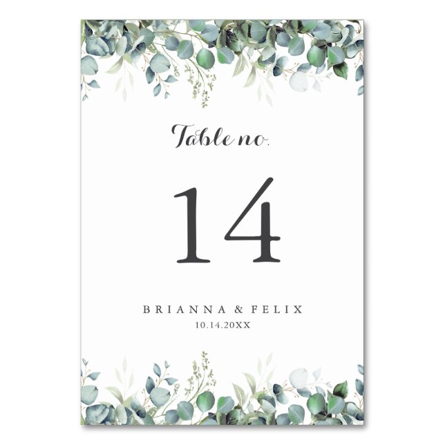Numeração De Mesa Casamento Botânico Rústico com Eucalipto Verde (Frente)