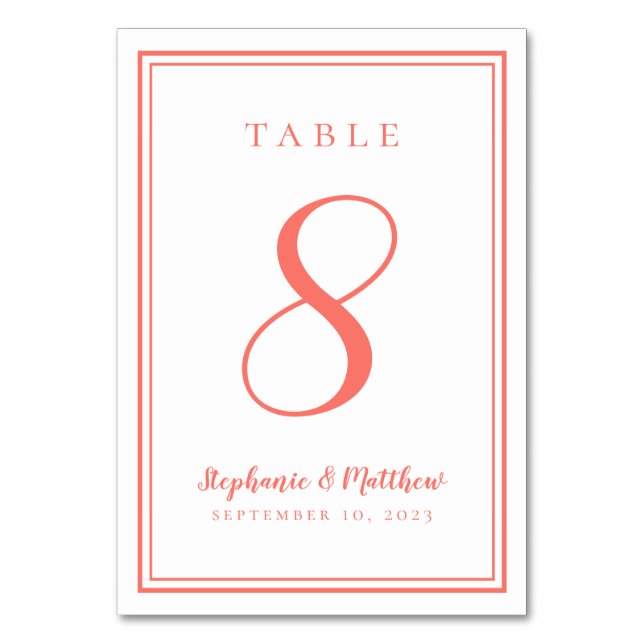 Numeração De Mesa Casamento Branca Simples de Coral Moderno Personal (Frente)