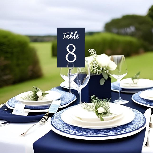 Numeração De Mesa Casamento Branco Azul-Marinho Simples Moderno (Criador carregado)