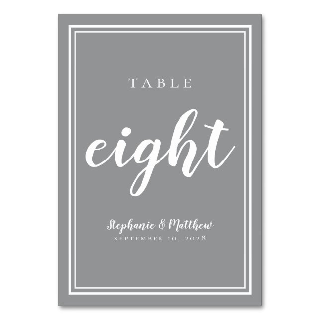 Numeração De Mesa Casamento Branco Cinza | Mesa Simples Moderna Oito (Frente)