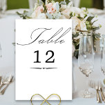 Numeração De Mesa Casamento Branco da Caligrafia Elegante<br><div class="desc">Cartão branco da mesa de casamento com caligrafia elegante e número editável da mesa. Design simples, preto e branco, moderno e minimalista para se adequar às suas cores de casamento. A mesa é escrita manualmente e o modelo está pronto para editar o número da tabela. Convites de coordenação, papelaria e...</div>