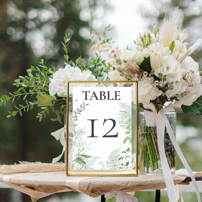 Numeração De Mesa Casamento Branco da Folhagem Verde Rustic Fern (Criador carregado)