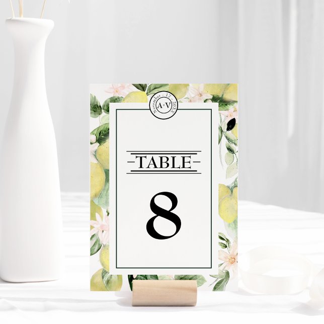Numeração De Mesa Casamento Branco do Monograma Floral Lemon (Criador carregado)