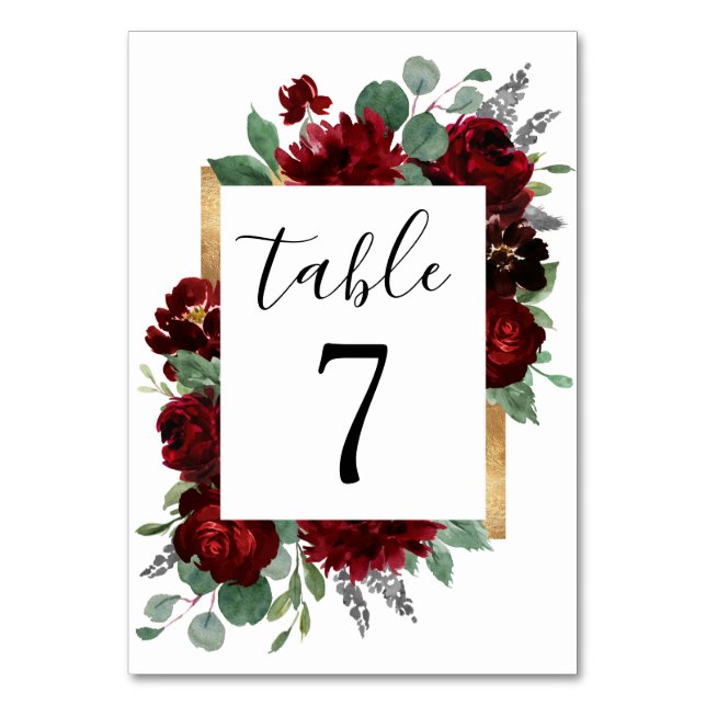 Numeração De Mesa Casamento Branco Elegante Russo Floral Vermelho e  (Frente)