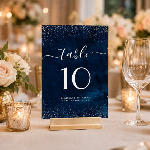 Numeração De Mesa Casamento Brilhante Azul-Navy Prata Elegante