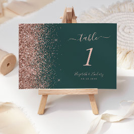 Numeração De Mesa Casamento Brilhante em Ouro Rosa Verde Escuro Mode