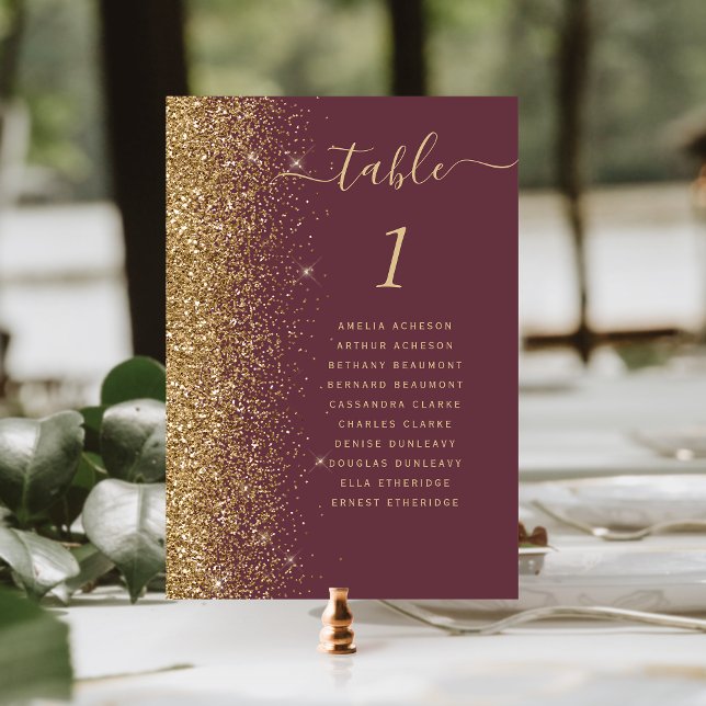 Numeração De Mesa Casamento Brilho Dourado Borgonha Escuro (Criador carregado)