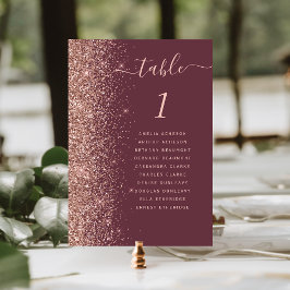 Numeração De Mesa Casamento Brilho Dourado Rosa Borgonha Escuro