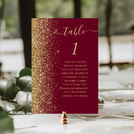 Numeração De Mesa Casamento Brilho Dourado Vermelho Borgonha