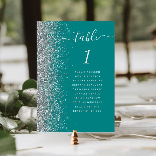 Numeração De Mesa Casamento Brilho Prata Azul Turquesa (Criador carregado)