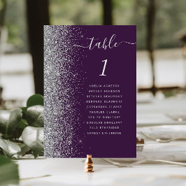 Numeração De Mesa Casamento Brilho Prata Roxo Escuro