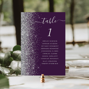 Numeração De Mesa Casamento Brilho Prata Roxo Escuro