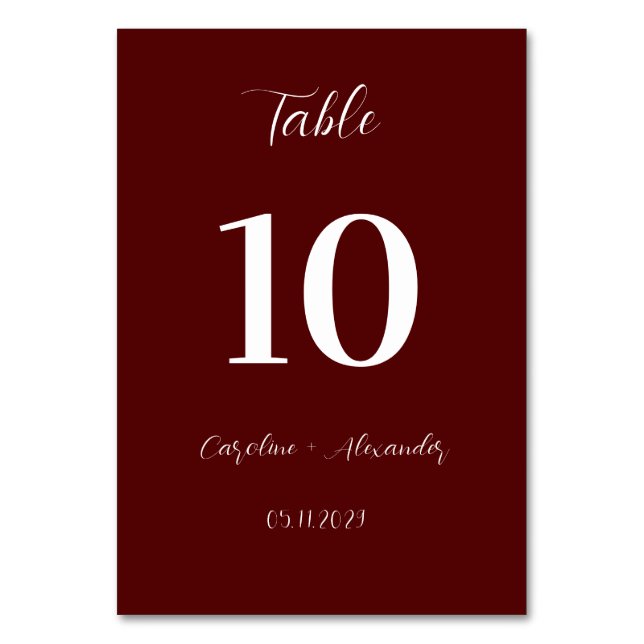 Numeração De Mesa Casamento Burgundy Boho Moderno Elegante Único (Frente)