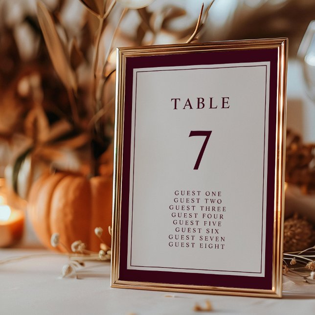 Numeração De Mesa Casamento Burgundy Elegante Simples Mínimo Borda (Burgundy Elegant Simple Minimal Border Wedding Table Number by Painted Paperie
)