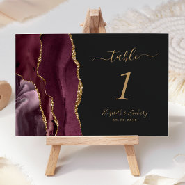 Numeração De Mesa Casamento Burgundy Gold Ágata Escuro