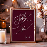 Numeração De Mesa Casamento Burgundy Luxury Calliografia Número 20,<br><div class="desc">Mesa 20. Verifique todos os números disponíveis. | Luxo e elegante número da mesa de casamento com caligrafia elegante com suas iniciais. Para uma personalização mais avançada deste design,  clique no BOTÃO FERRAMENTA DESIGN AZUL acima!</div>