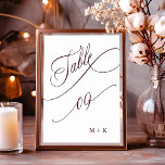 Numeração De Mesa Casamento Burgundy Luxury Calliografia Número 9,<br><div class="desc">Mesa 9. Verifique todos os números disponíveis. | Luxo e elegante número da mesa de casamento com caligrafia elegante com suas iniciais. Para uma personalização mais avançada deste design,  clique no BOTÃO FERRAMENTA DESIGN AZUL acima!</div>