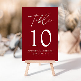 Numeração De Mesa Casamento Burgundy Minimalista Moderna