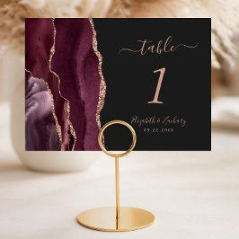 Numeração De Mesa Casamento Burgundy Rose Gold Ágata Escuro
