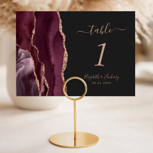 Numeração De Mesa Casamento Burgundy Rose Gold Ágata Escuro