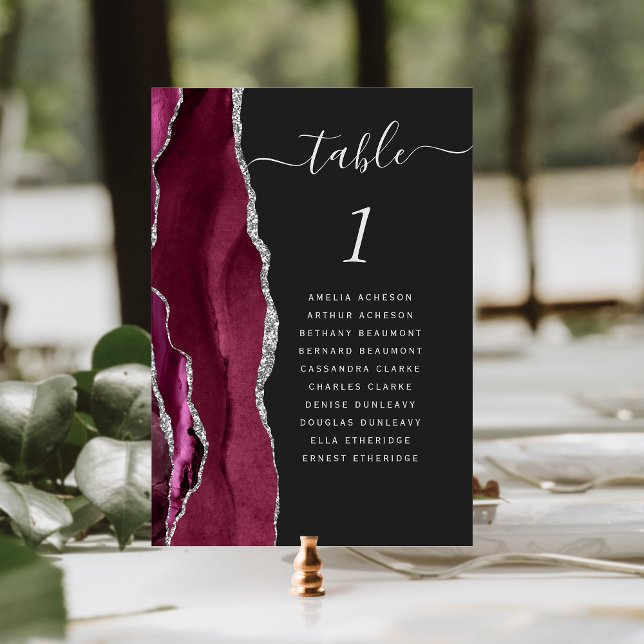 Numeração De Mesa Casamento Burgundy Silver Agate Escuro (Criador carregado)