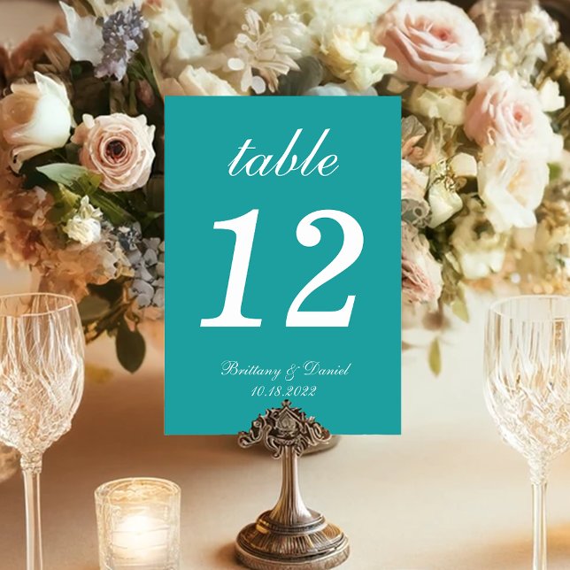 Numeração De Mesa Casamento Caligrafia Script Simples Azul Turquesa  (Criador carregado)