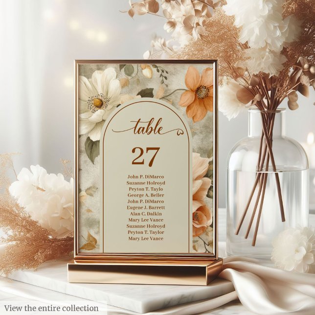 Numeração De Mesa Casamento Caprichoso Boho Laranja Queimado Marfim  (Whimsical Boho Burnt Orange Ivory Sage Wedding Table Number

)
