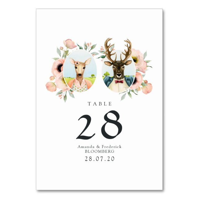 Numeração De Mesa Casamento caprichoso rústico de cervos na floresta (Frente)