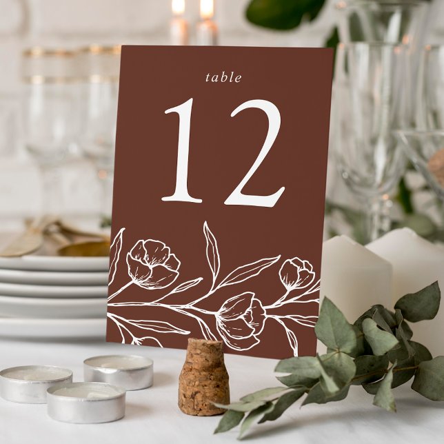 Numeração De Mesa Casamento Castanho Floral Escrito (Criador carregado)