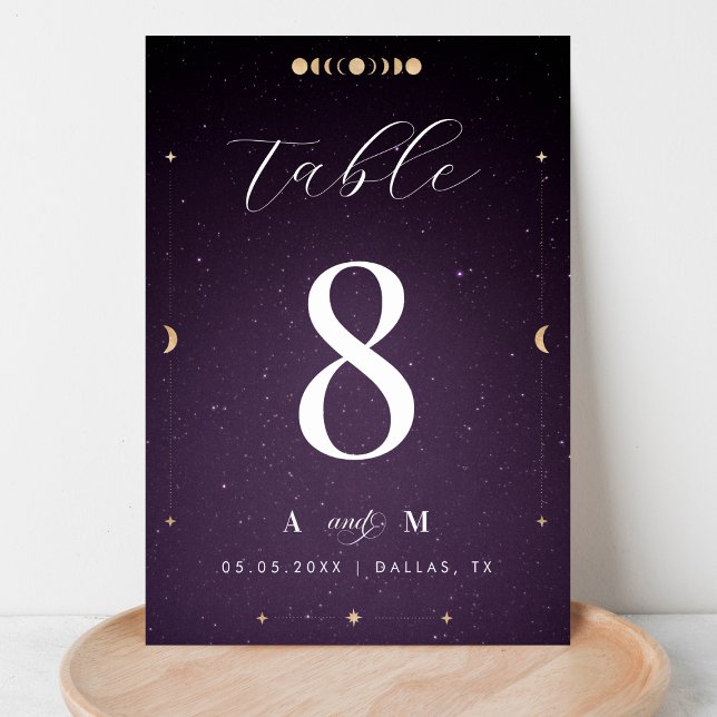 Numeração De Mesa Casamento Celestial Dourado Cósmico-Roxo Galáxia (Criador carregado)