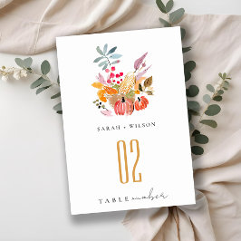 Numeração De Mesa Casamento Chic Autumn Harvest Pumpkin Watercolor