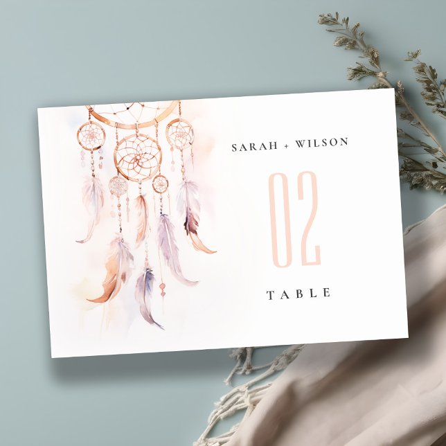 Numeração De Mesa Casamento Chic Boho Feather Dreamcatcher Watercolo (Criador carregado)
