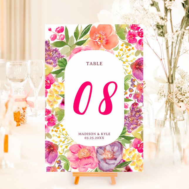 Numeração De Mesa Casamento chic com guião floral brilhante da Bohem (Bohemian bright floral arch script chic wedding table number)