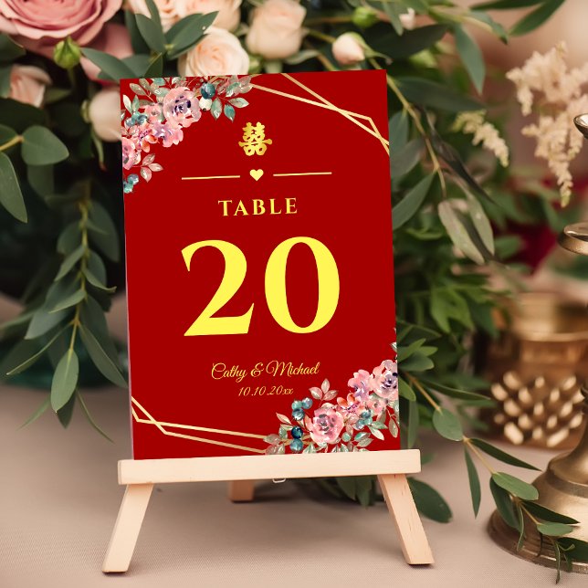Numeração De Mesa Casamento chinês com terra floral geométrica de ou (Criador carregado)