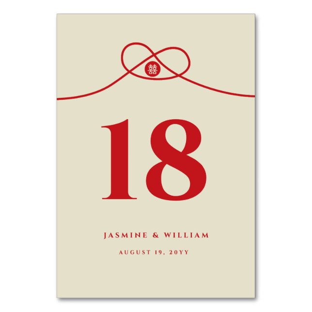 Numeração De Mesa Casamento Chinês de Dupla Felicidade do Red Knot U (Frente)